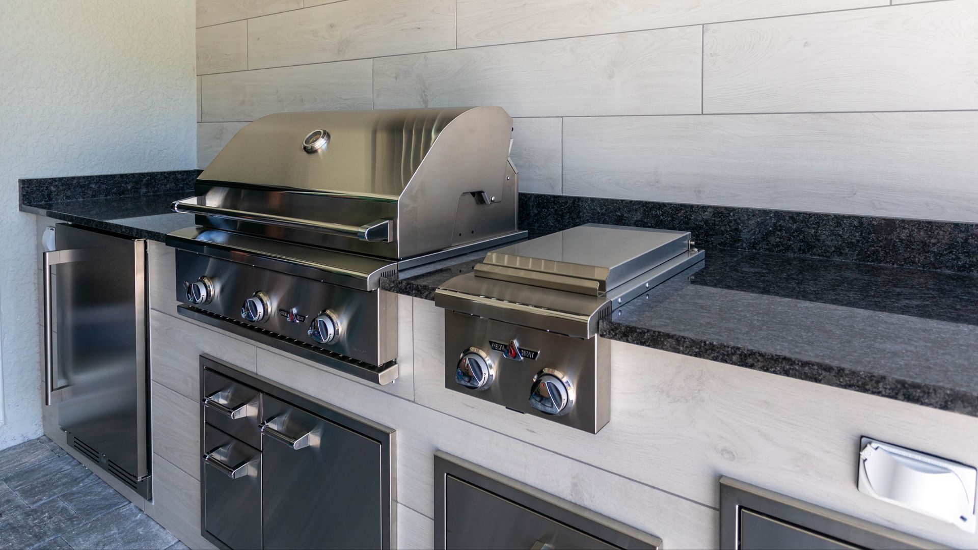 Delta Heat grill and side burner tile outdoor kitchen Fort Myers FL