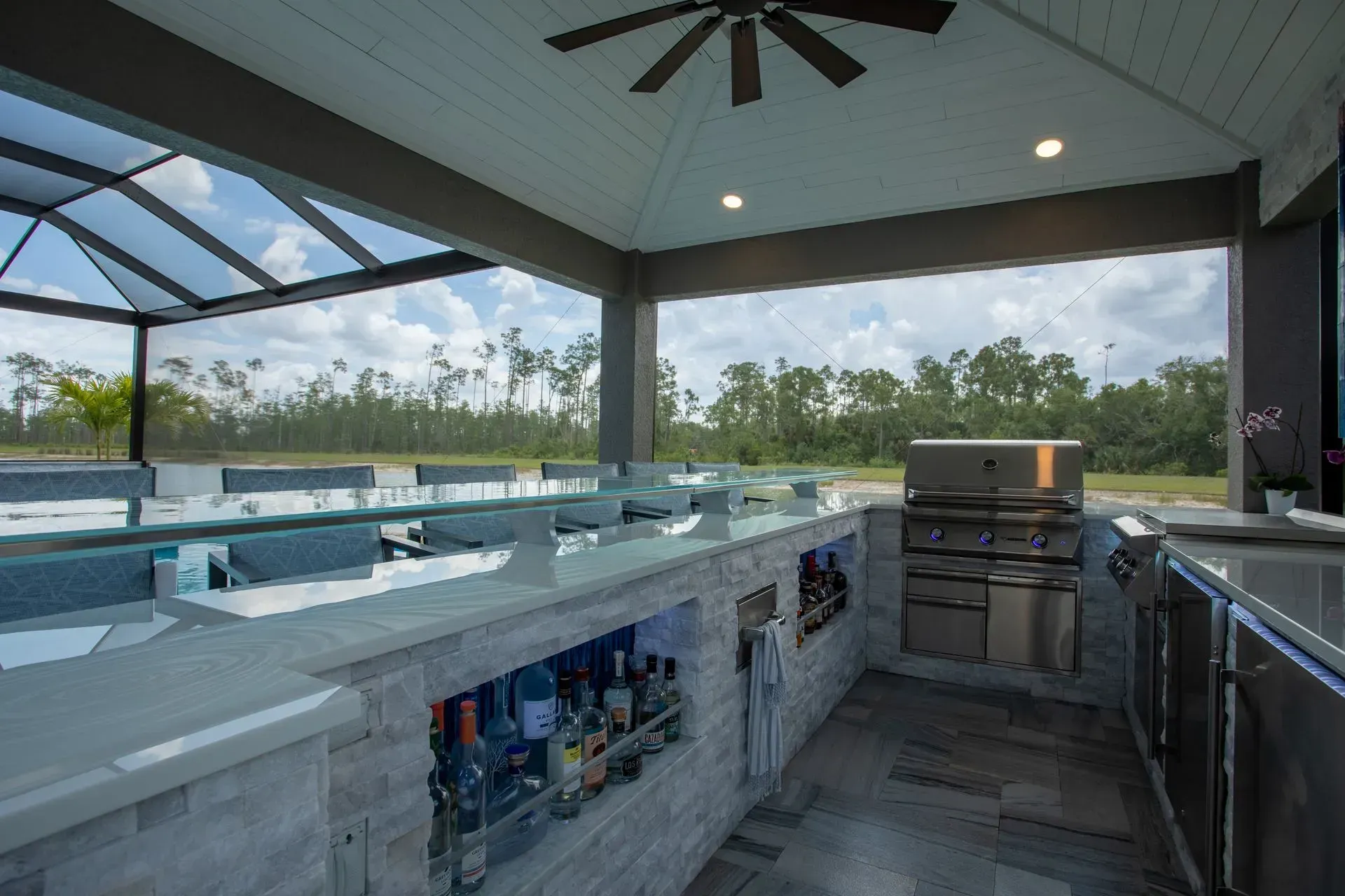 Custom U-shaped outdoor kitchen estero, fl