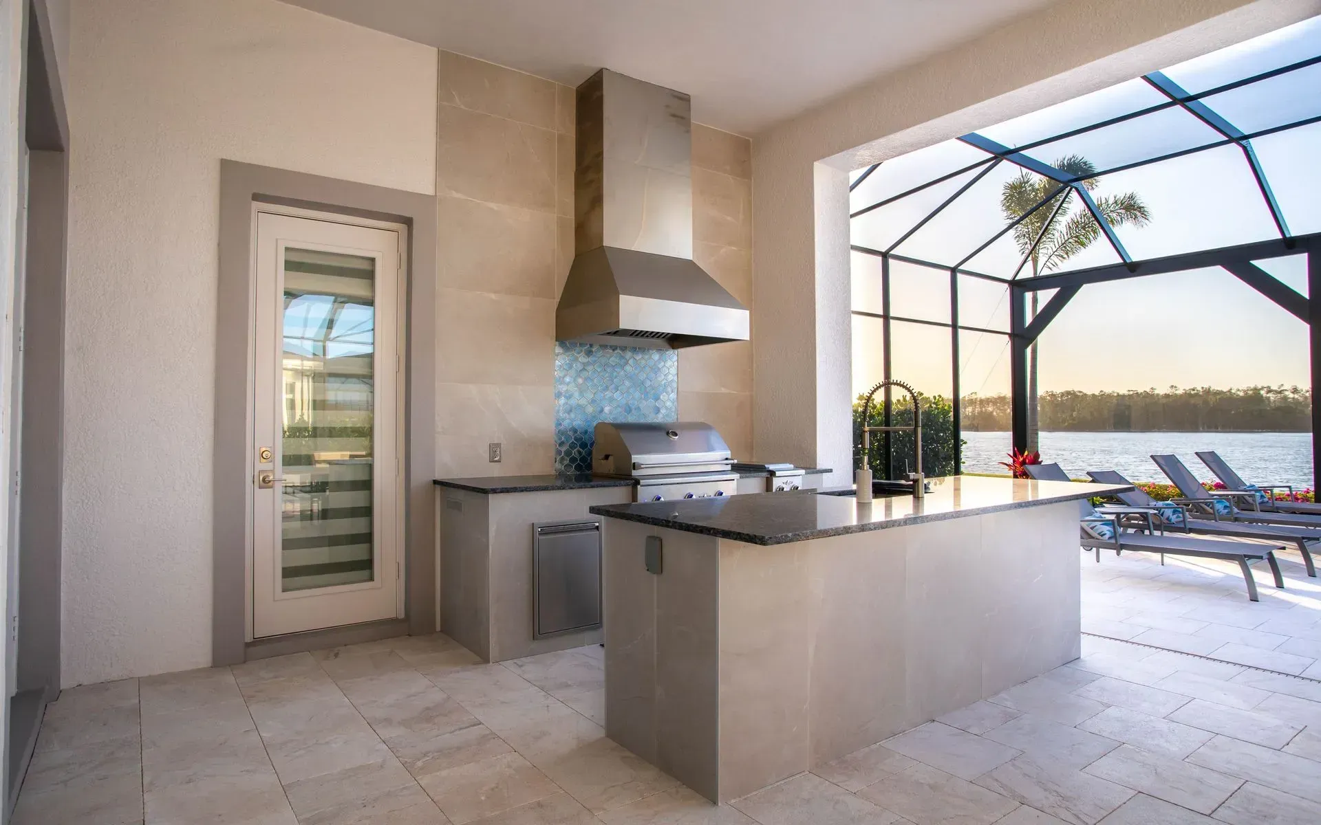 Galley outdoor kitchen wild blue