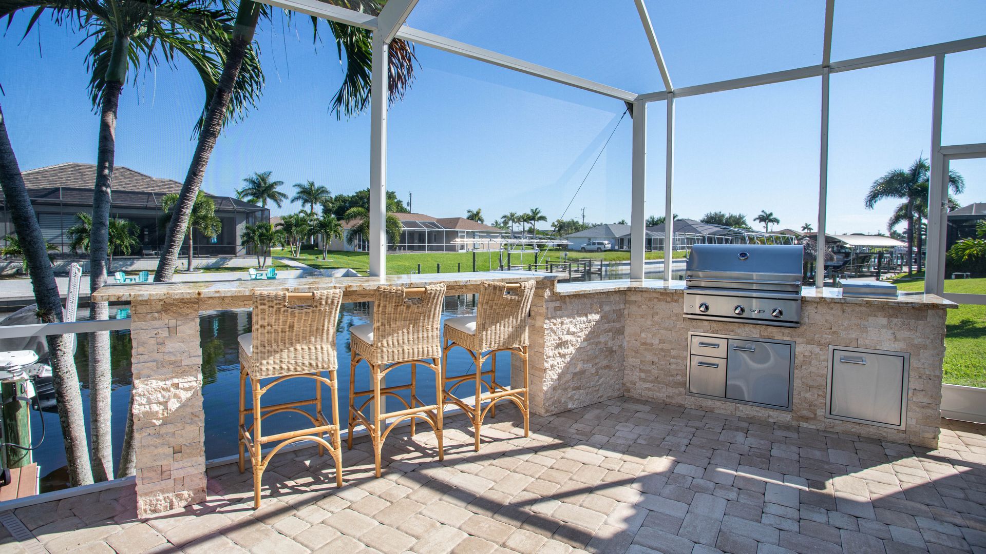 Freestanding L Shape Outdoor Kitchen, Dark tile finish, Naples FL