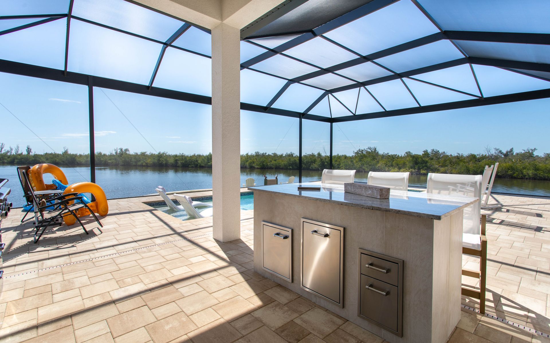 freestanding pool deck outdoor living island Estero FL