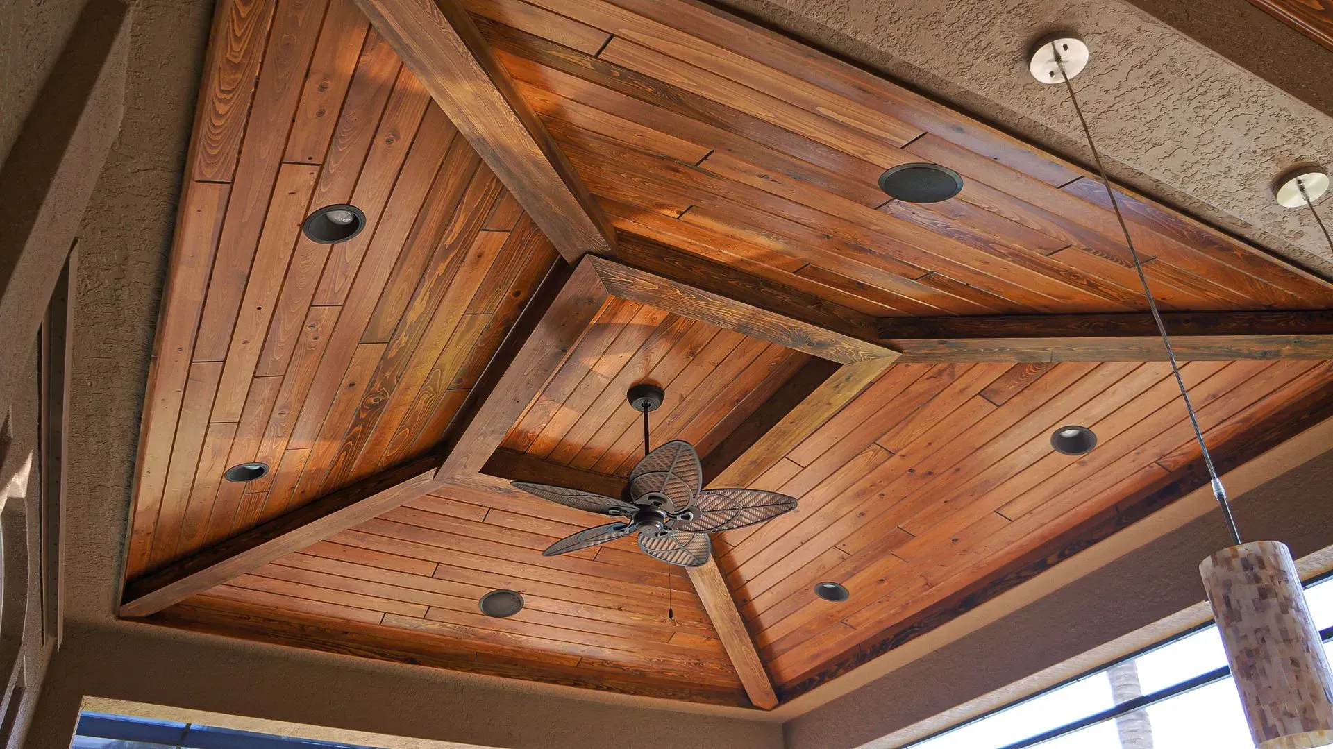 Cypress wood ceiling with beams