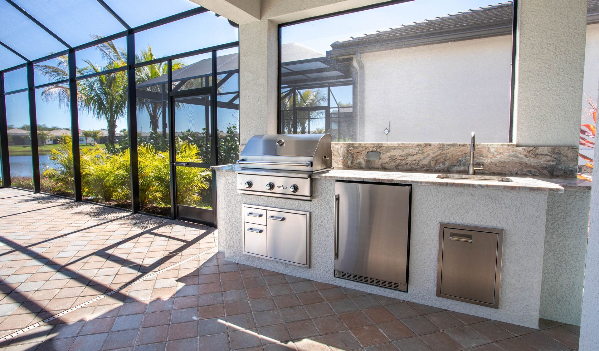 stucco outdoor kitchen Delta Heat grill Naples FL
