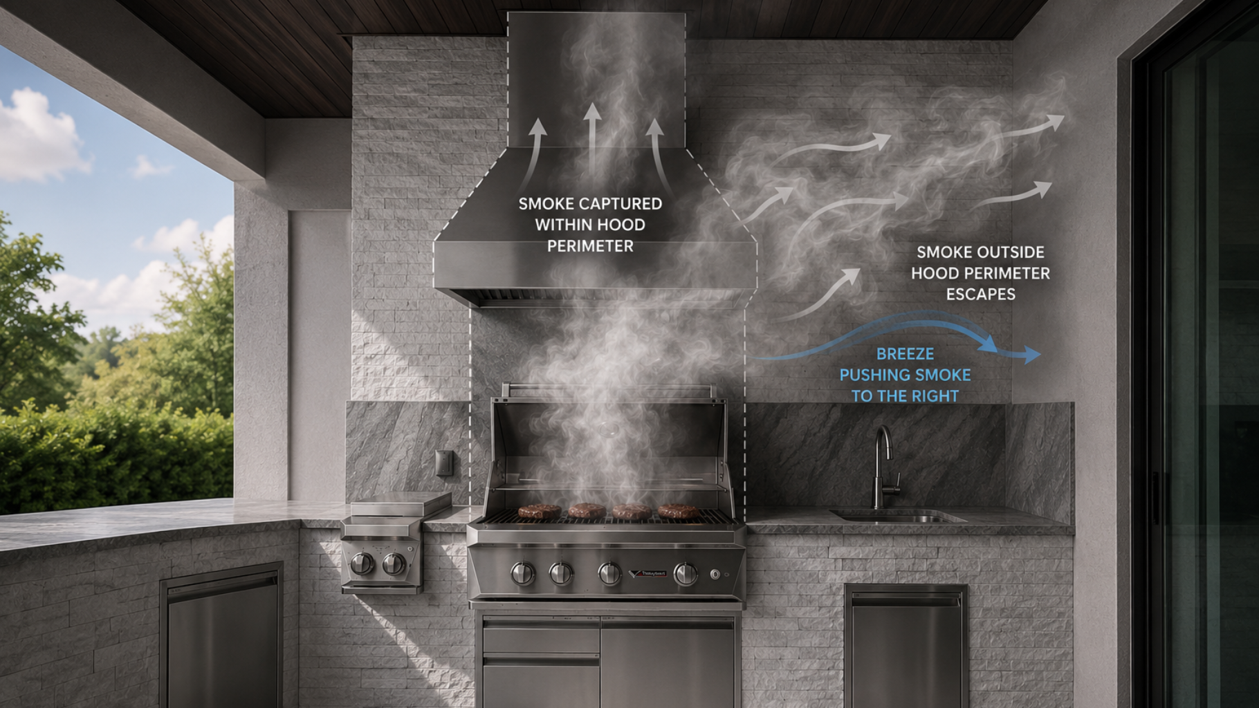 outdoor vent hood captures 40 to 50 percent of smoke HL Posey Builders