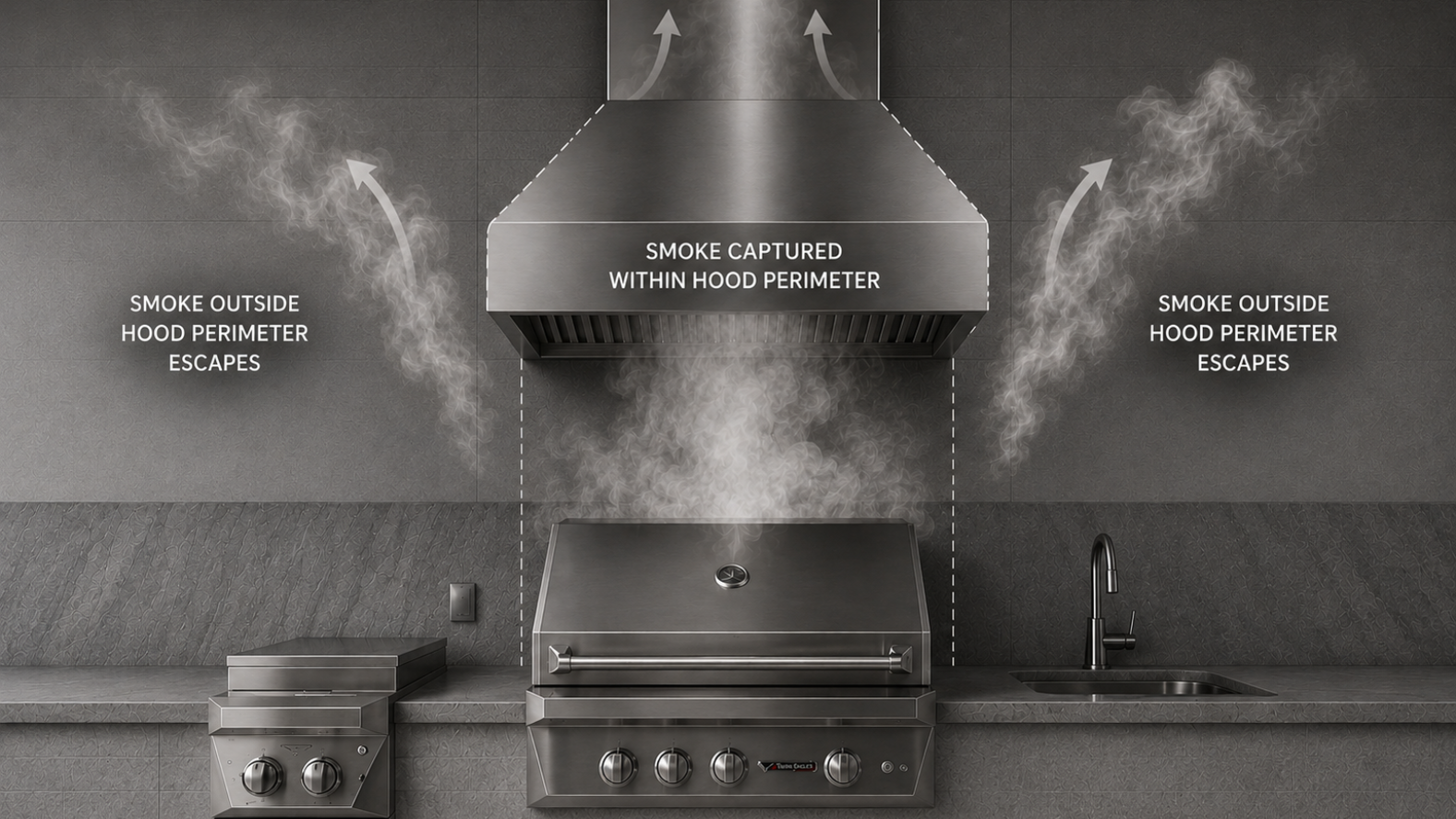 outdoor vent hood with three main walls captures 50 percent of smoke HL Posey Builders