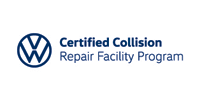 Volkswagen logo and “Certified Collision Repair Facility Program” text on a white background