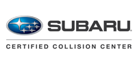 Subaru Certified Collision Center logo with blue emblem and black text on white background