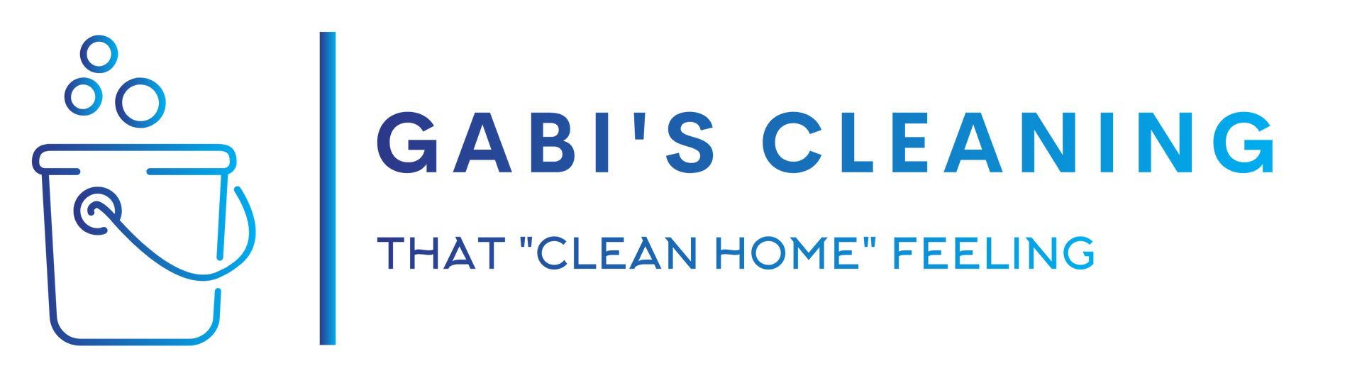 Logo for Gabi's Cleaning, featuring a bucket and bubbles, text: