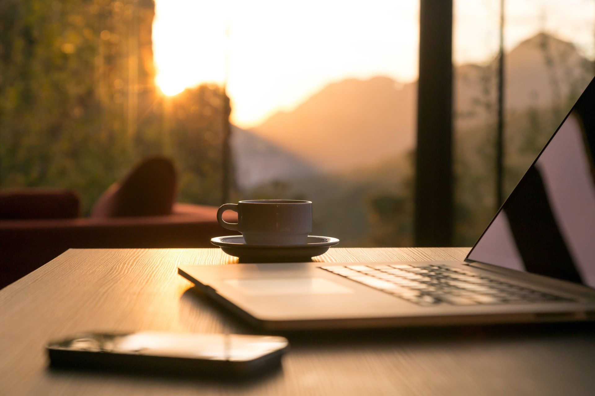 computer and coffee cup