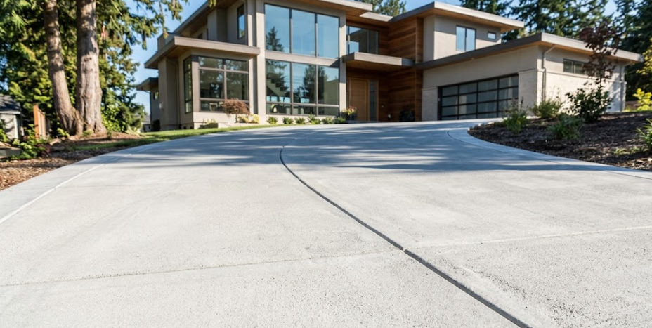 A durable and clean residential concrete driveway installed in Richland Washington.