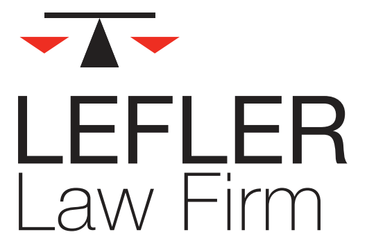 The logo for lefler law firm is black and red