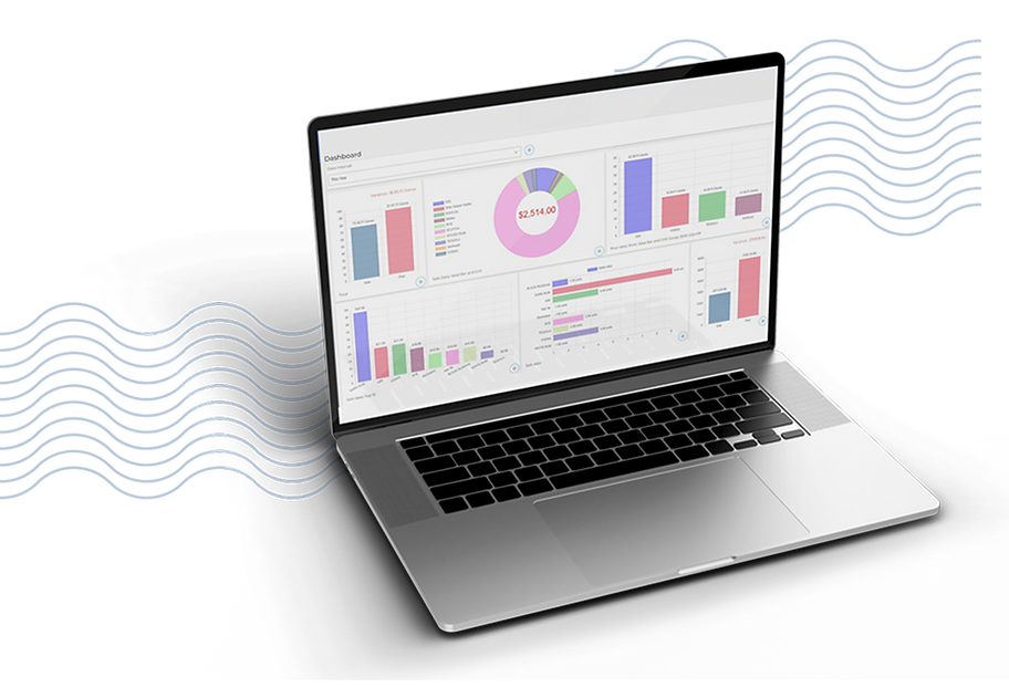 A laptop computer with a dashboard on the screen.