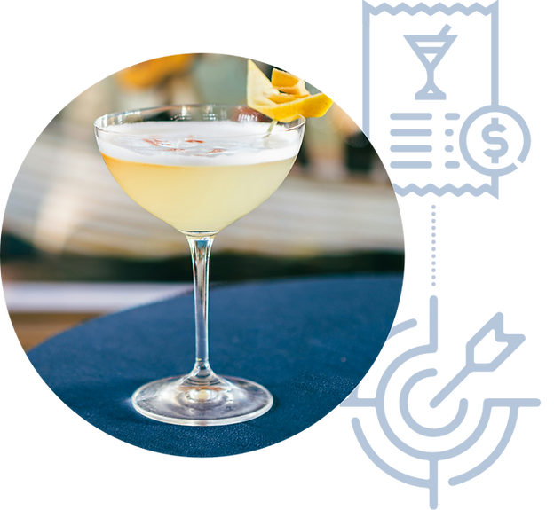 A circle with a picture of a drink in it