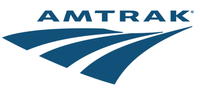 Amtrak logo: Blue stylized lines radiating, with 