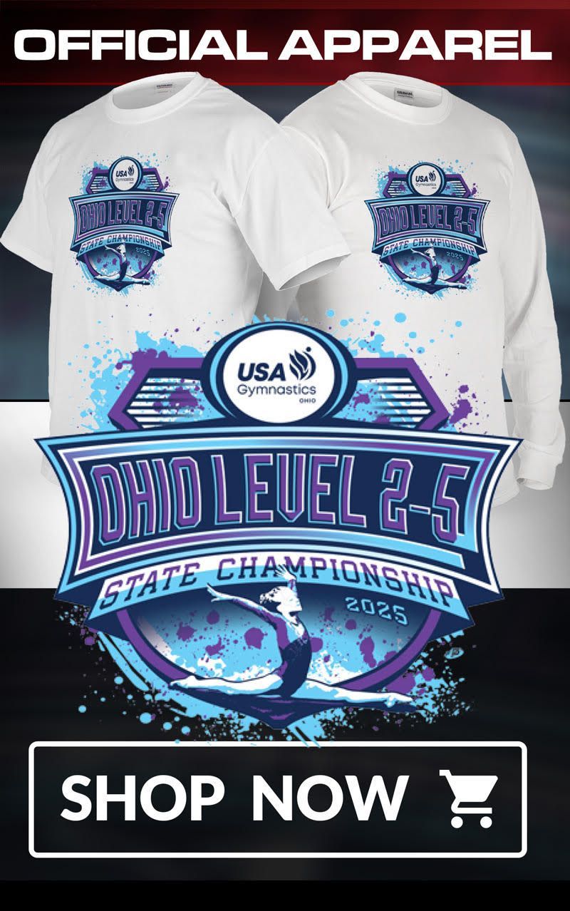 Official apparel ad for 2025 state championship “Duo Level 2-5” with a “Shop Now” button, blue-purple design