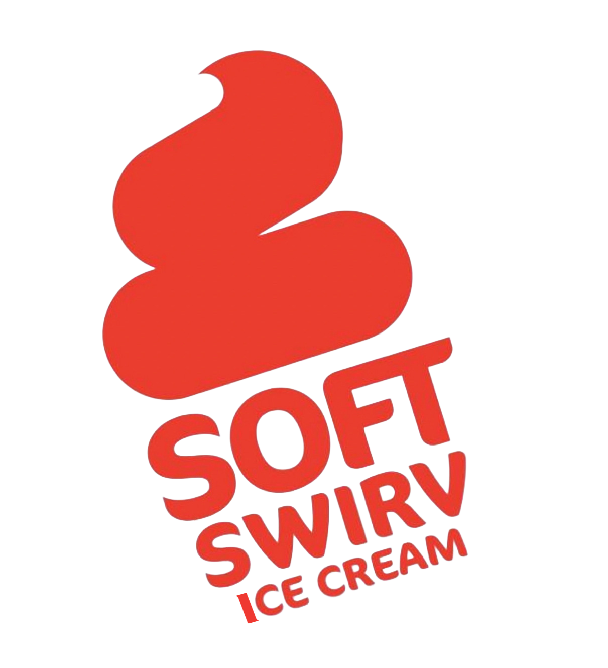 Soft Swirl Ice Cream logo in red with stylized swirl and bold text.