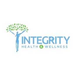 A logo for integrity health and wellness with a man holding a tree.