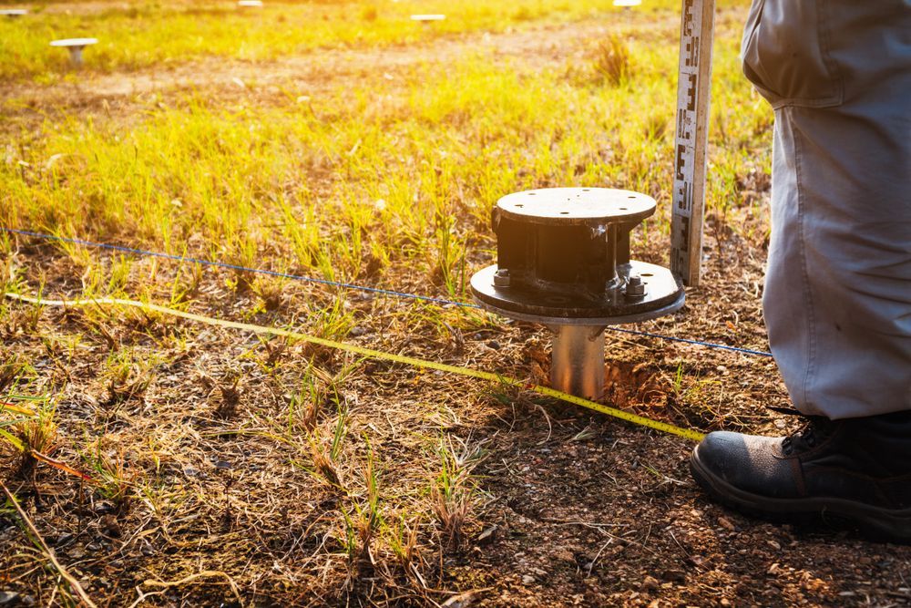 Person Standing Beside a Surveying Tripod on a Grassy Field — Ground Screws SEQ Pty Ltd In Meridan Plains, QLD