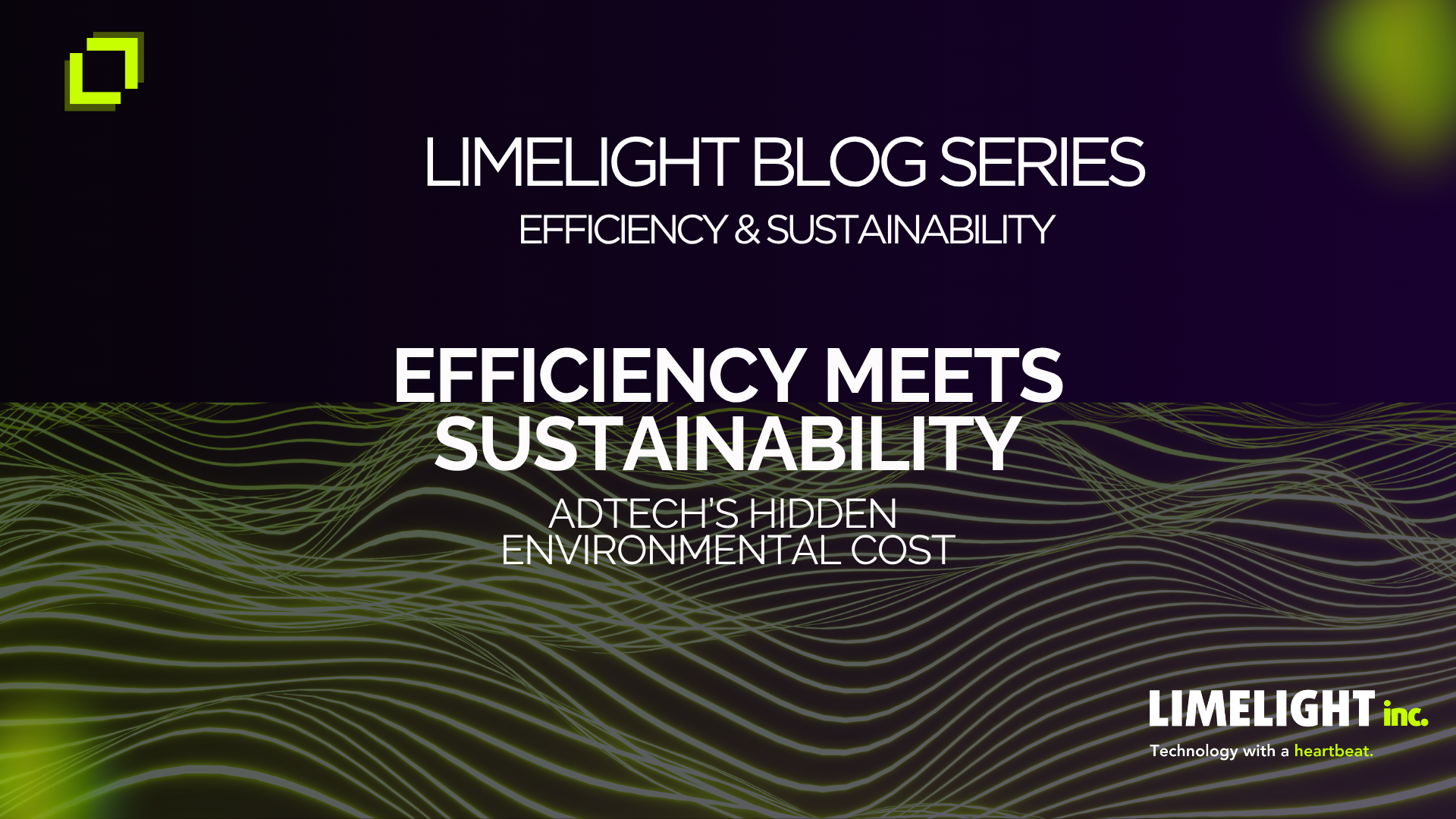 Lumilight blog series banner: “Efficiency Meets Sustainability” on a dark purple and green wave background
