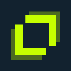Abstract green interlocking square logo on a dark blue background