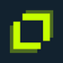Abstract green interlocking square logo on a dark blue background