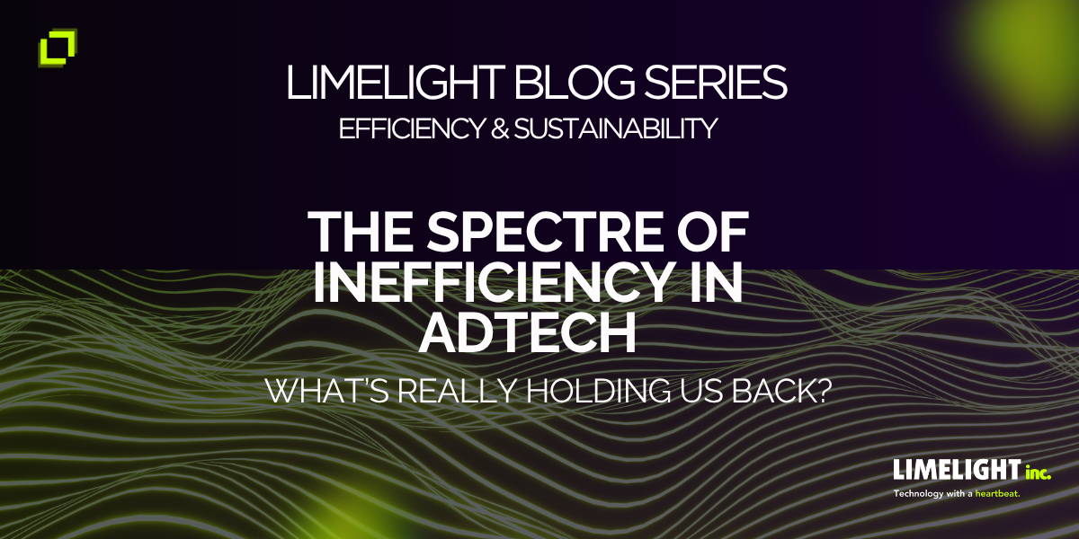 Promo poster for Limelight Blog Series: “The Spectre of Inefficiency in AdTech” with green wave graphics and black background