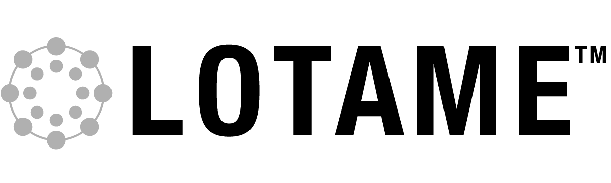 LOTAME logo in black with gray dotted circular icon on white background