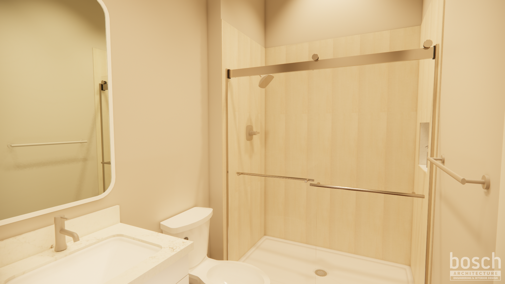 rendering of a bathroom with a walk-in shower