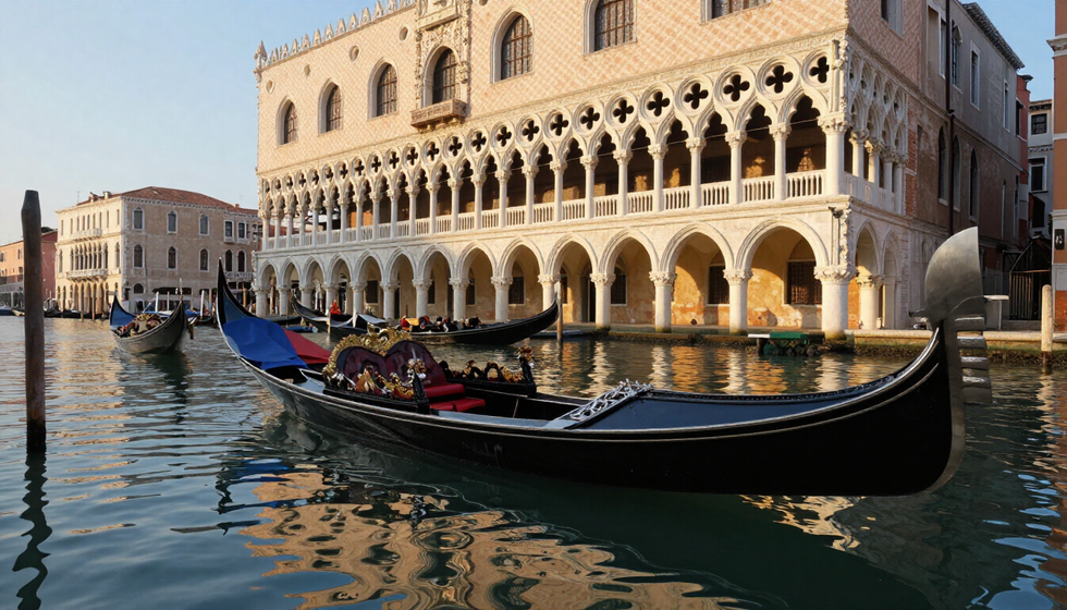 Gondole sul Canal Grande di Venezia con Ca' d'Oro