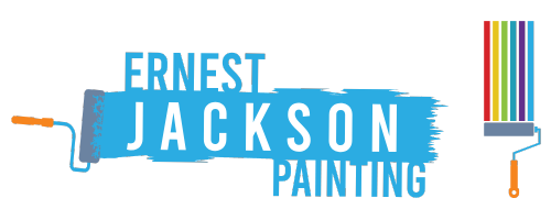 A logo for ernest jackson painting with a paint roller