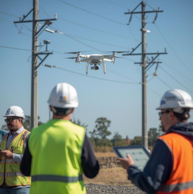 Drone inspection over utility transmission lines using American Autonomy drone operating platform