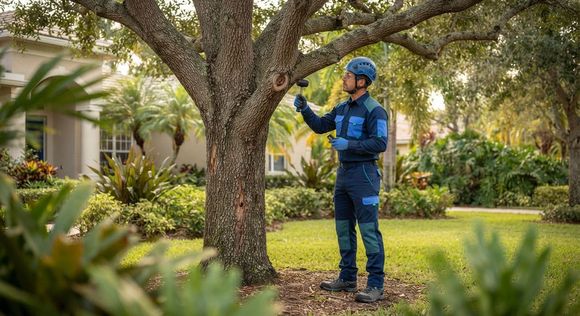 Experienced Wellington tree care professional assessing a mature tree