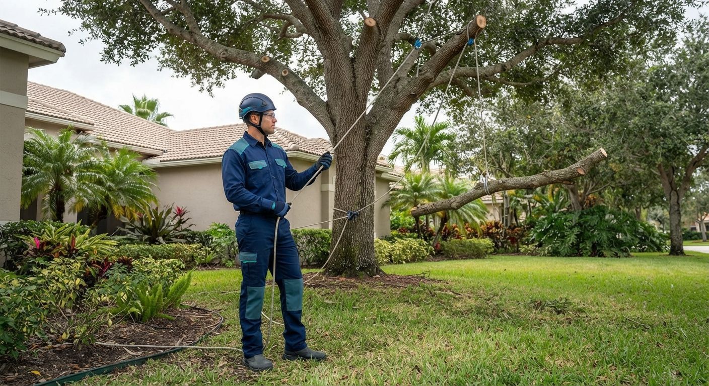 Safe controlled tree removal work at a Wellington Florida property