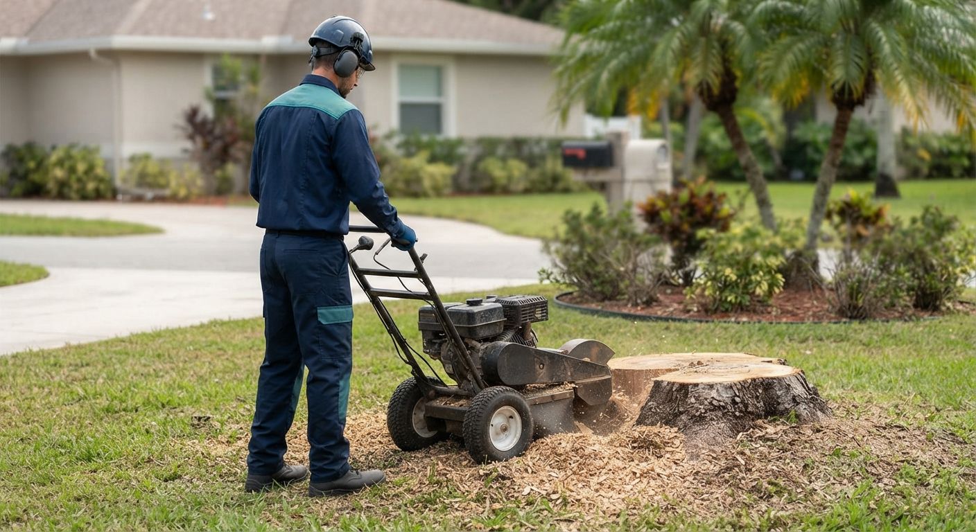 Stump grinding after tree removal in Wellington Florida