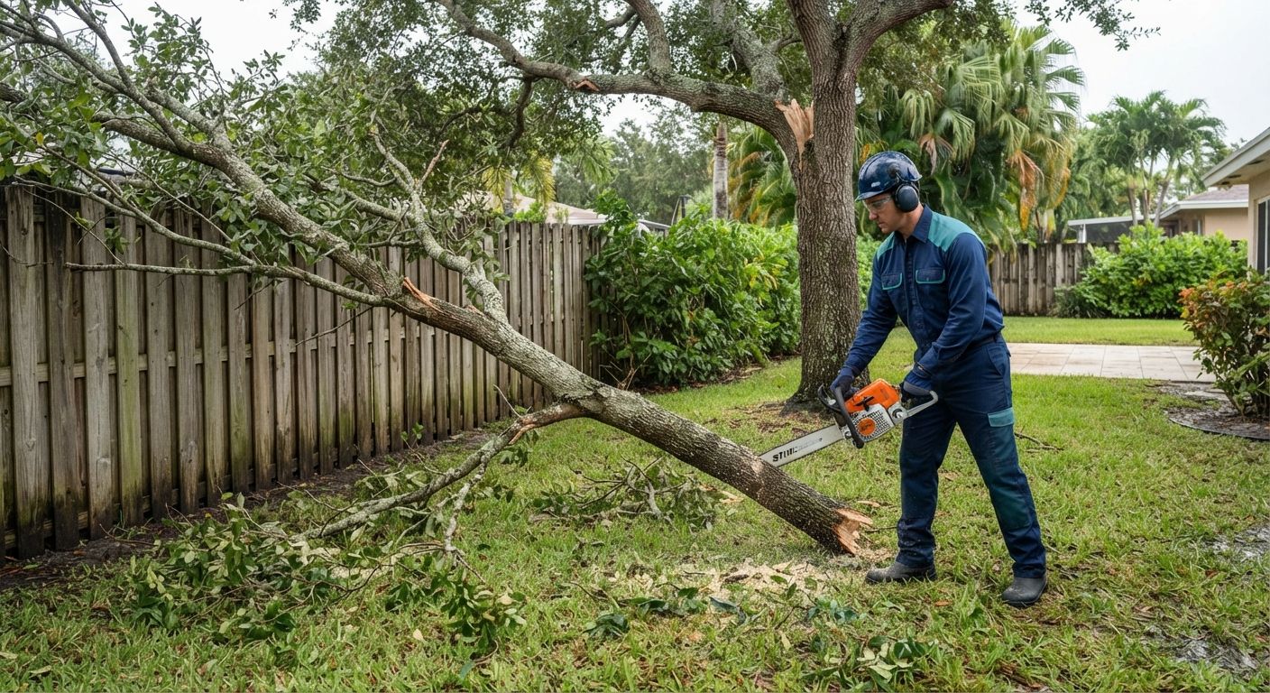 Emergency tree service clearing a broken limb in Wellington Florida