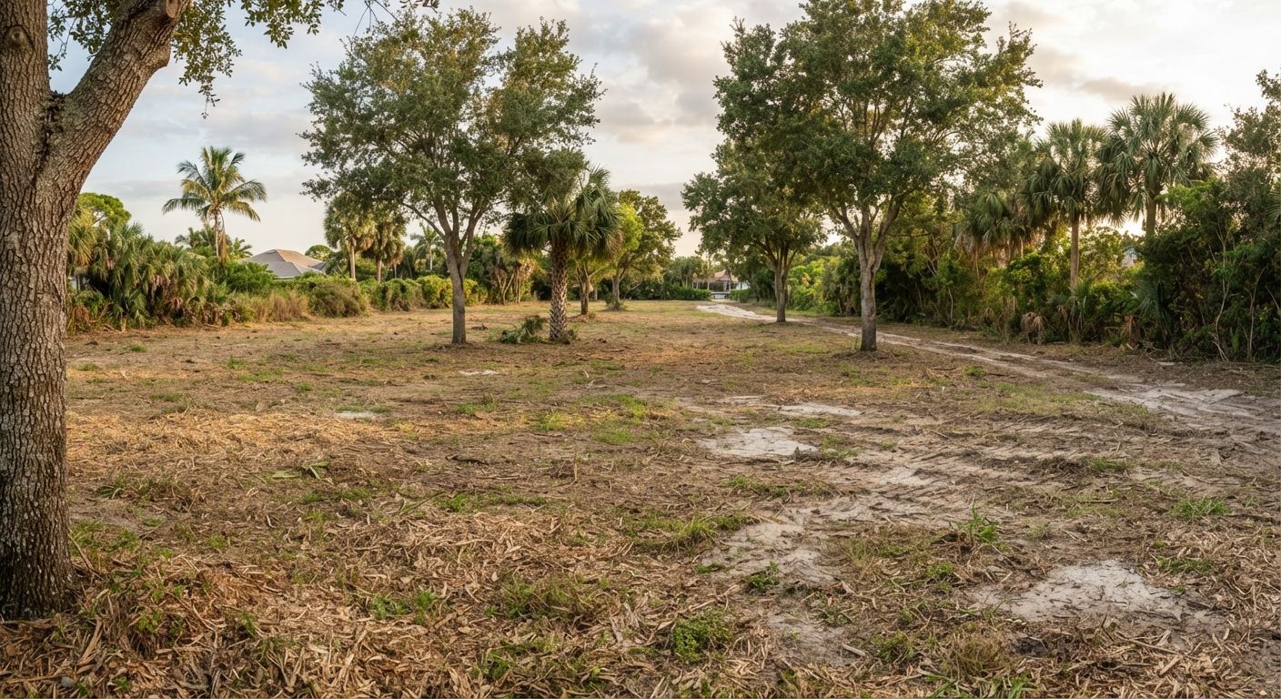 Completed vacant lot clearing with mature trees preserved in Wellington Florida