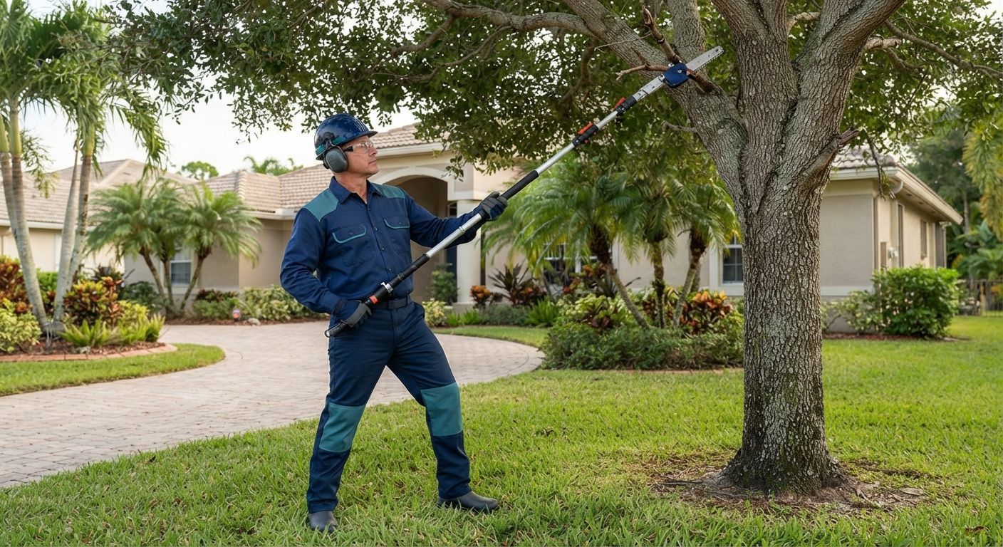 Trained tree professional using proper pruning techniques in Wellington Florida