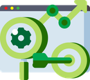 An icon of a magnifying glass , a key , and a gear.