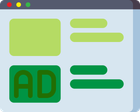 A computer screen with a green ad icon on it.