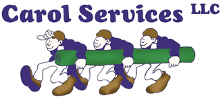 Carol Services LLC logo with three workers carrying a green pipe