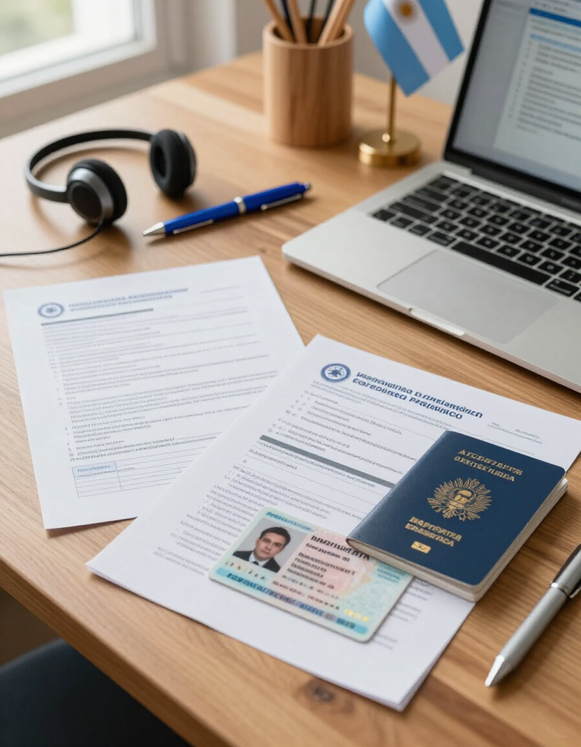 Documentación migratoria sobre un escritorio con acompañamiento profesional