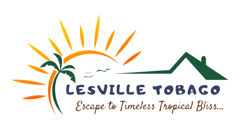 Lesville Tobaco logo with orange sun, green palm, and tagline “Escape to Timeless Tropical Bliss.”