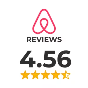 Airbnb reviews rating shown as 4.56 with four-and-a-half gold stars on white background