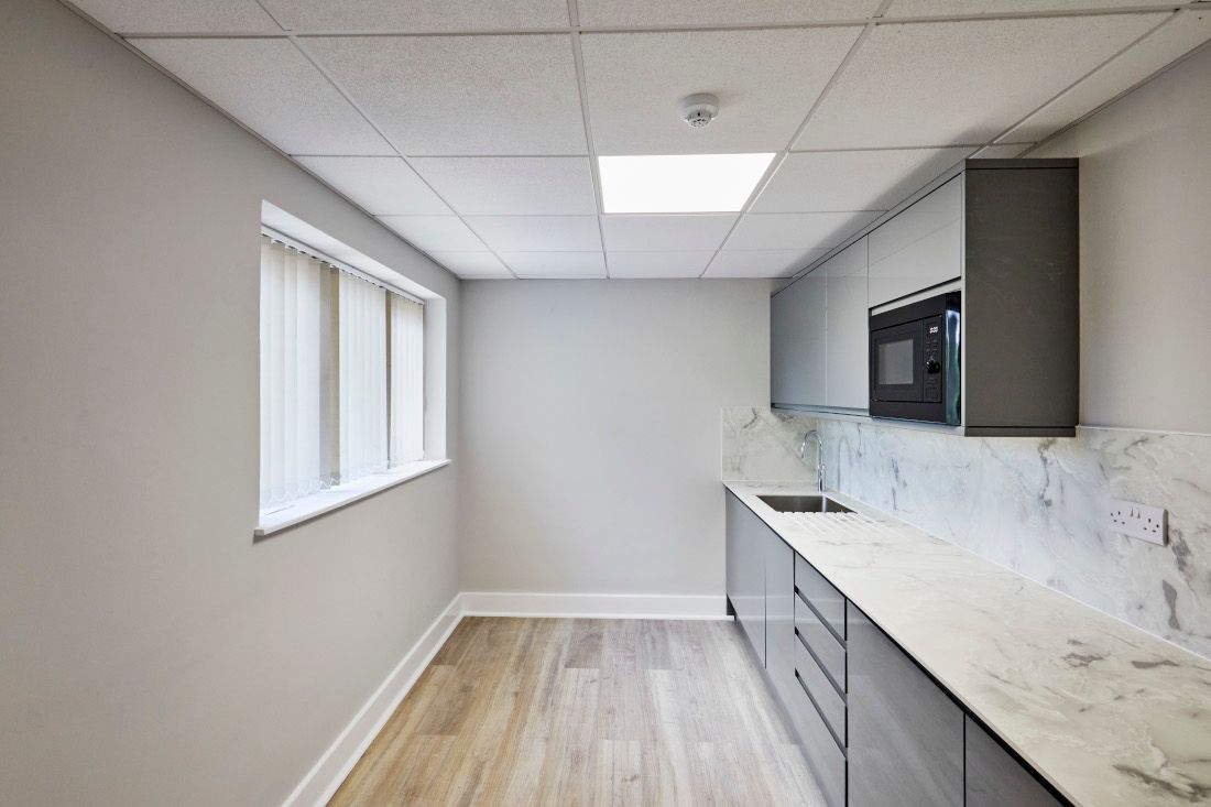 Kitchen within office in Oak House at Tanshire Business Park