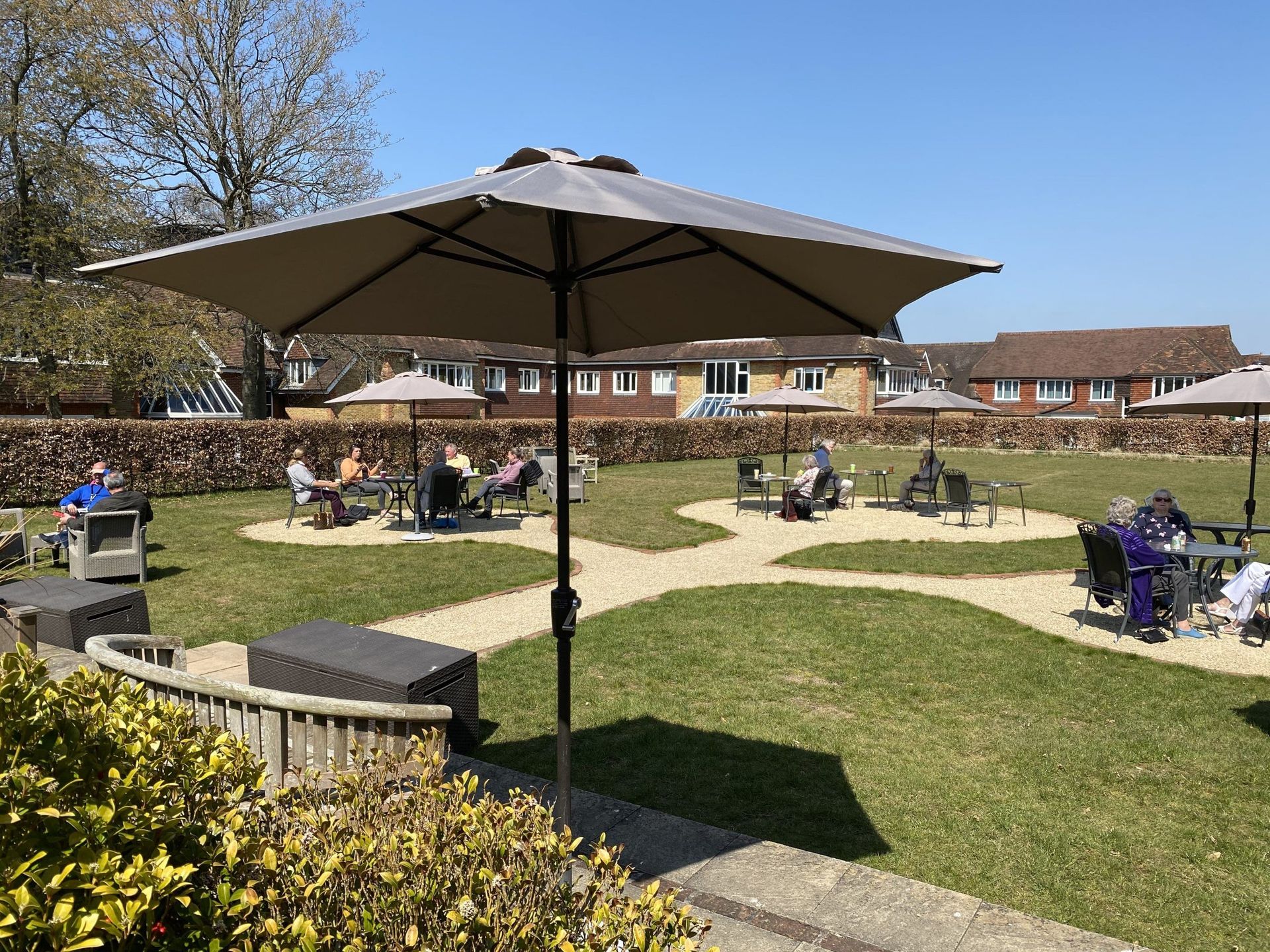 Outdoor seating in summer at Tanshire Business Park