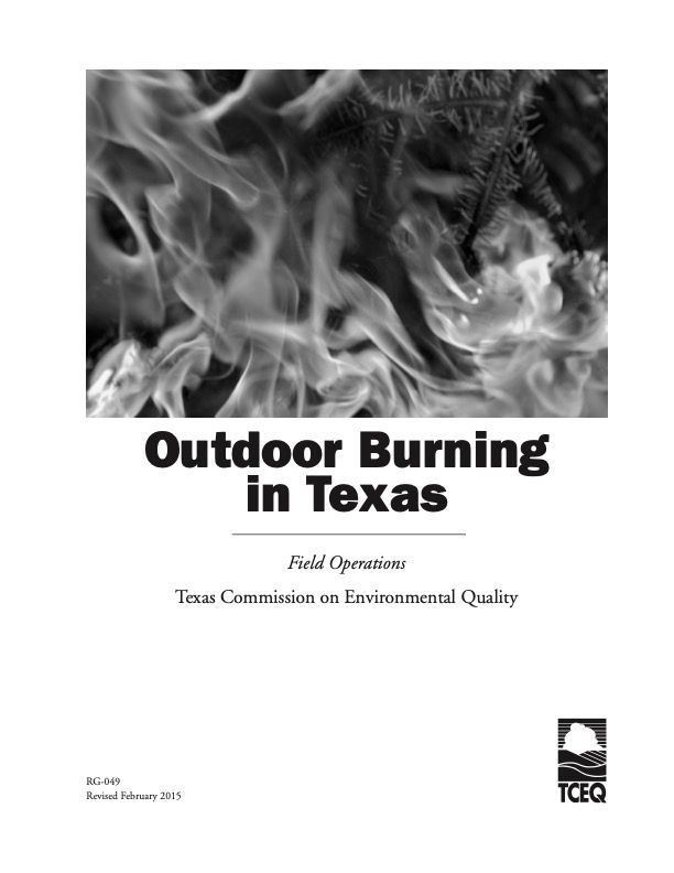 A picture of a brochure about Outdoor Burning in Texas.