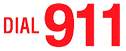 A red sign that says dial 911 on a white background.