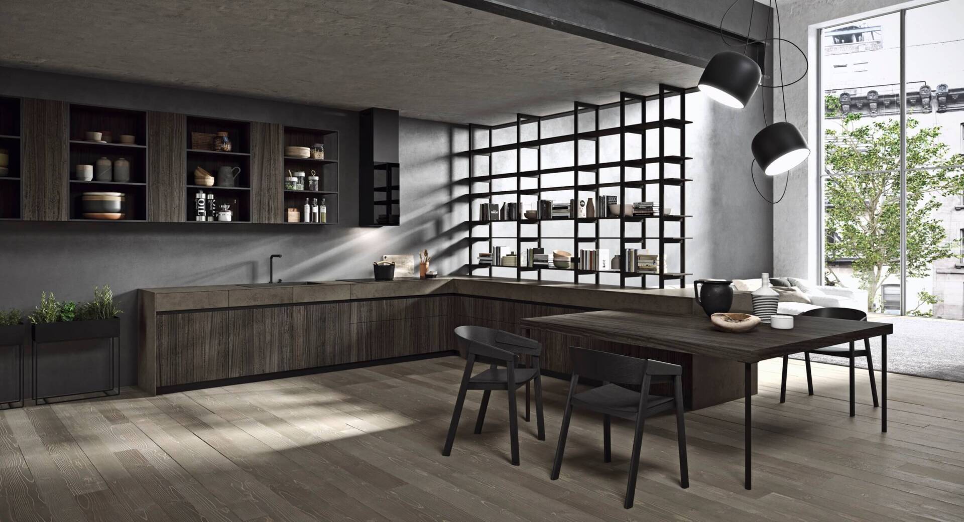 cucina ampia con tavolo