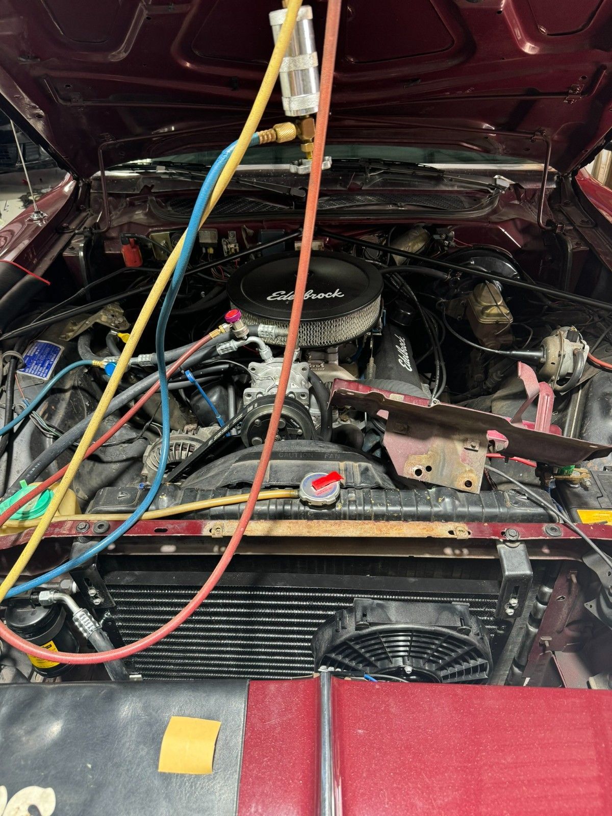 Car Engine Bay With Red Paint — Cool Cats Auto Air in Urangan, QLD