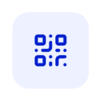 Blue QR code icon on a light lavender rounded square background